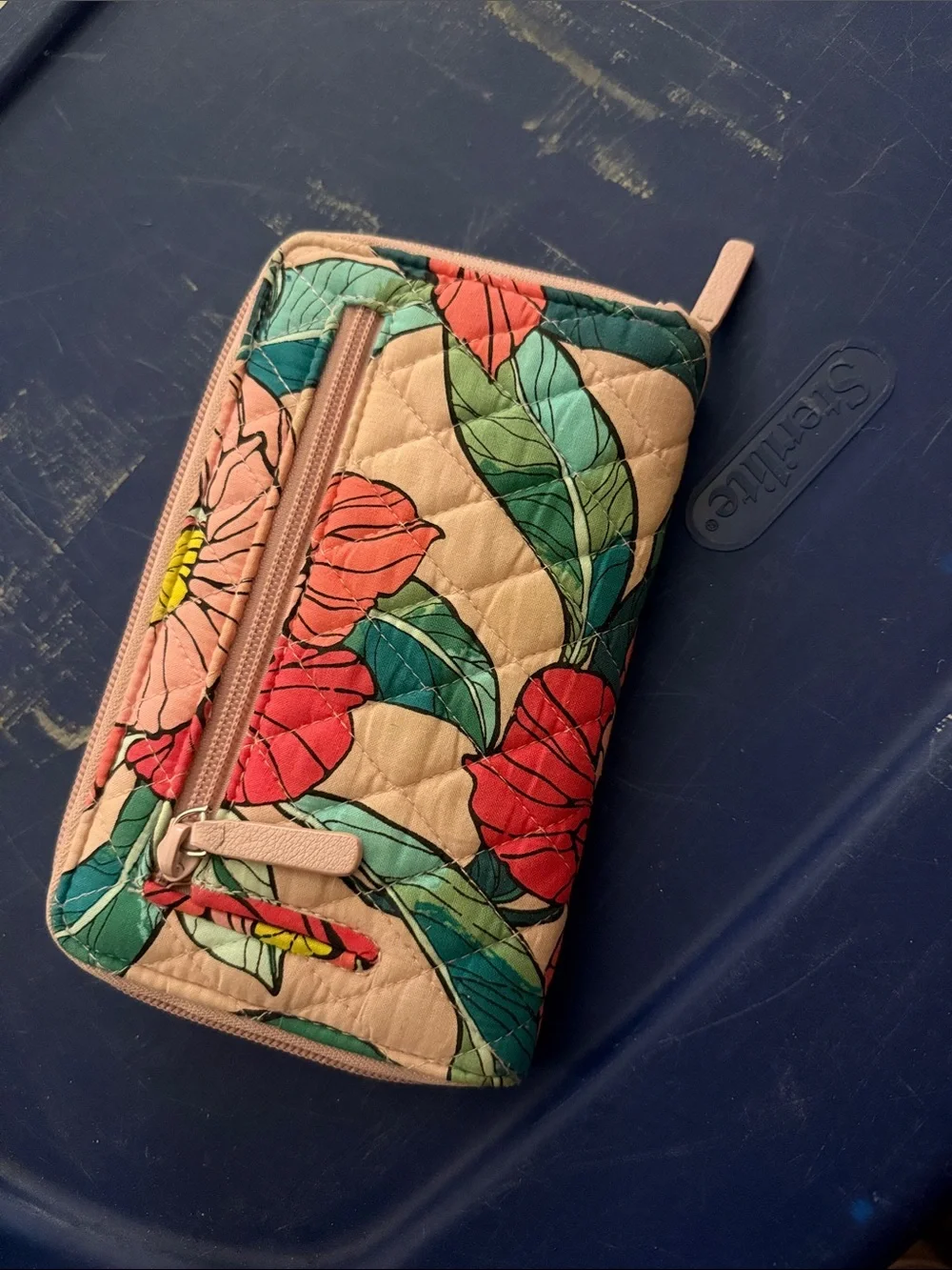 Vera Bradley Pink Floral Quilted Wallet with Yellow Accents